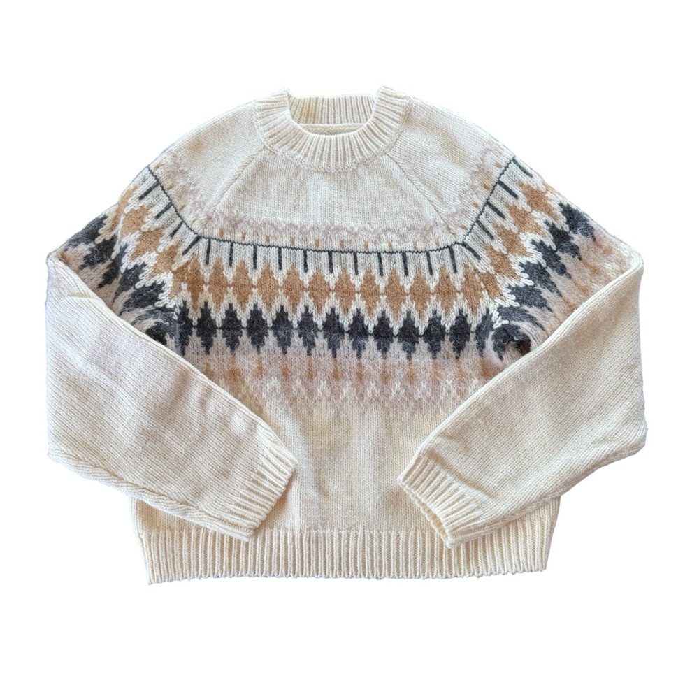 American Eagle Outfitters Cream and Tan Patterned Sweater